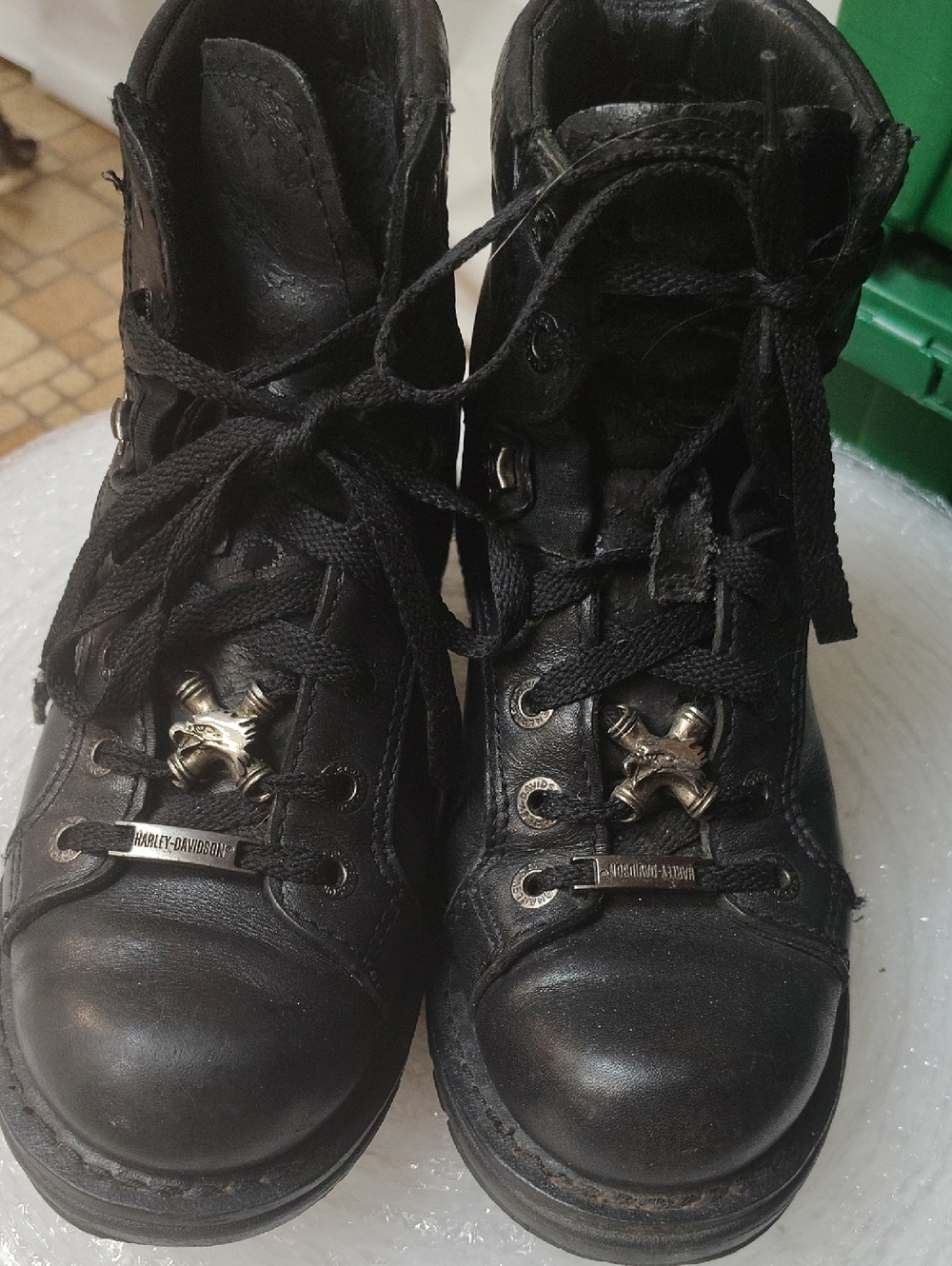 Harley-Davidson Black Leather Lace-Up Biker Boots with Metal Accents